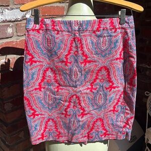 J.Crew The Pencil Skirt in Red/Blue Paisley print size 4